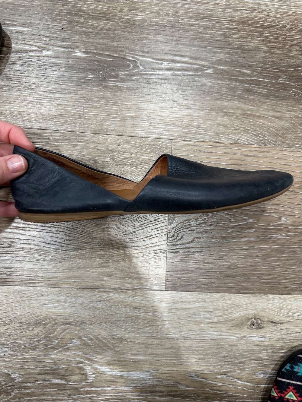 Miz Mooz Navy Leather Slip-On Flats with Tan Insole - Picture 6 of 8
